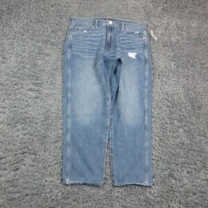 Gap Mom Jeans Womens 14/32R Blue High Rise Light Wash Distressed 34x27* NWT